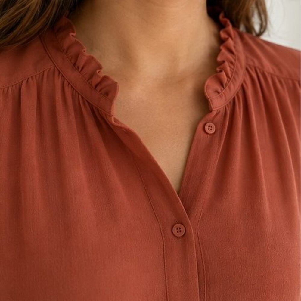 Terracotta Ruffle Collar Blouse - Picture 4 of 6